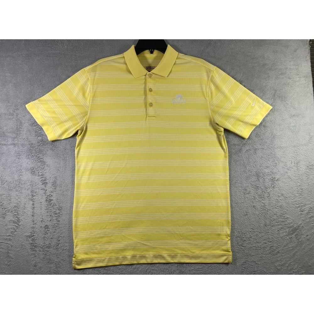 Nike Golf Polo Shirt Men Medium Yellow Striped Dri-Fit SS Raintree Country Club